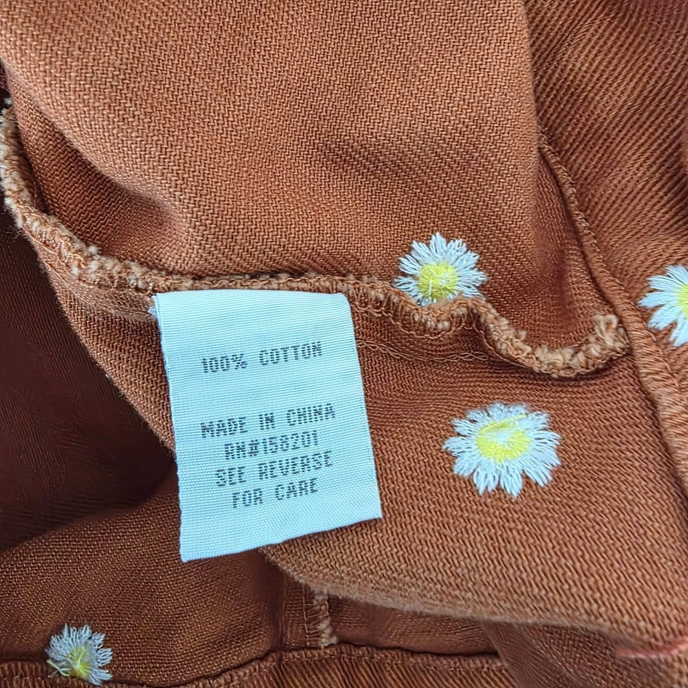 Cali 1850 Daisy Embroidered Denim Jacket M Rust Brown Cotton Floral Trucker - Picture 9 of 12